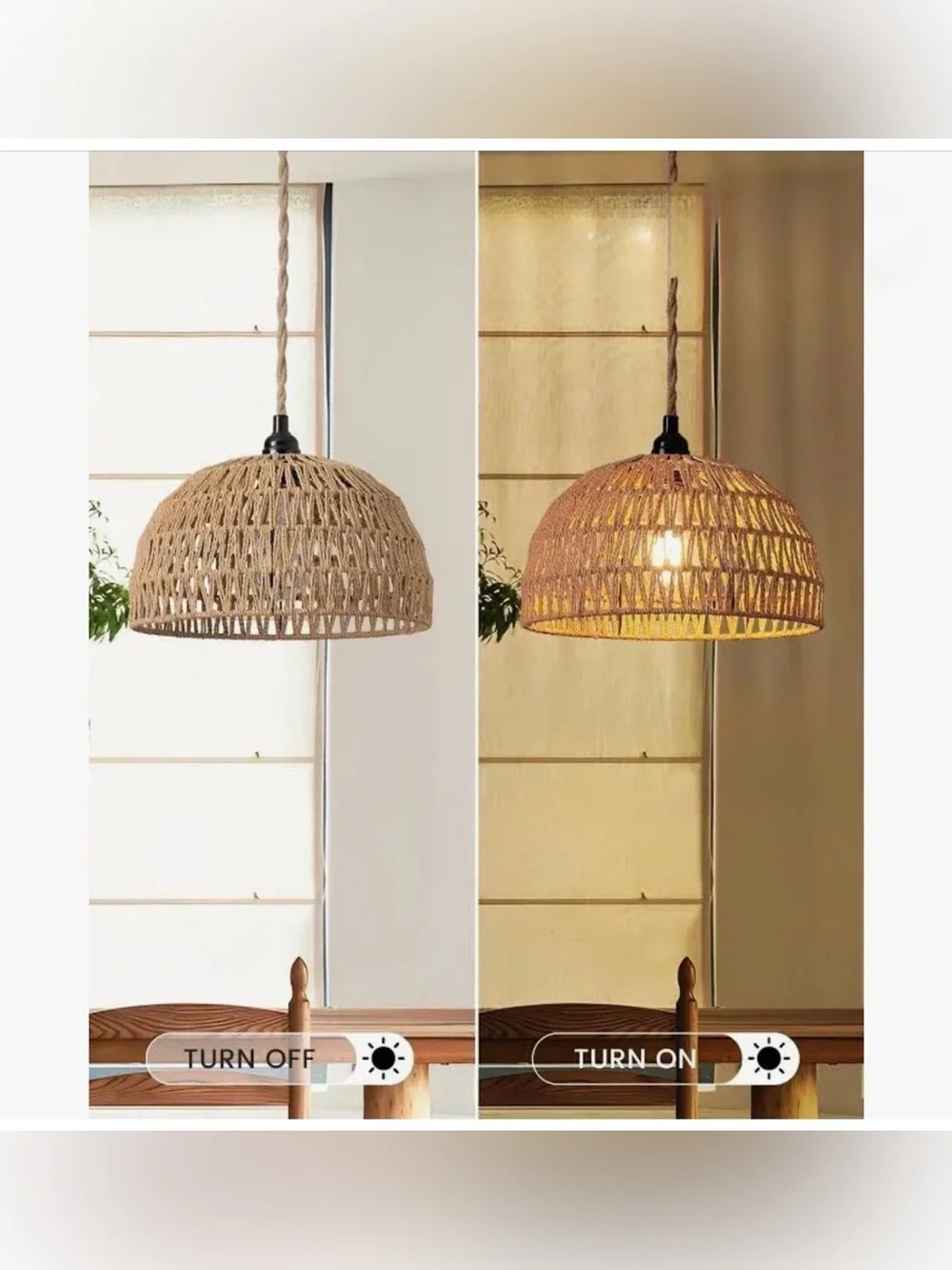 Rattan Hanging Lamp,Boho Pendant Lights,Plug In Cord